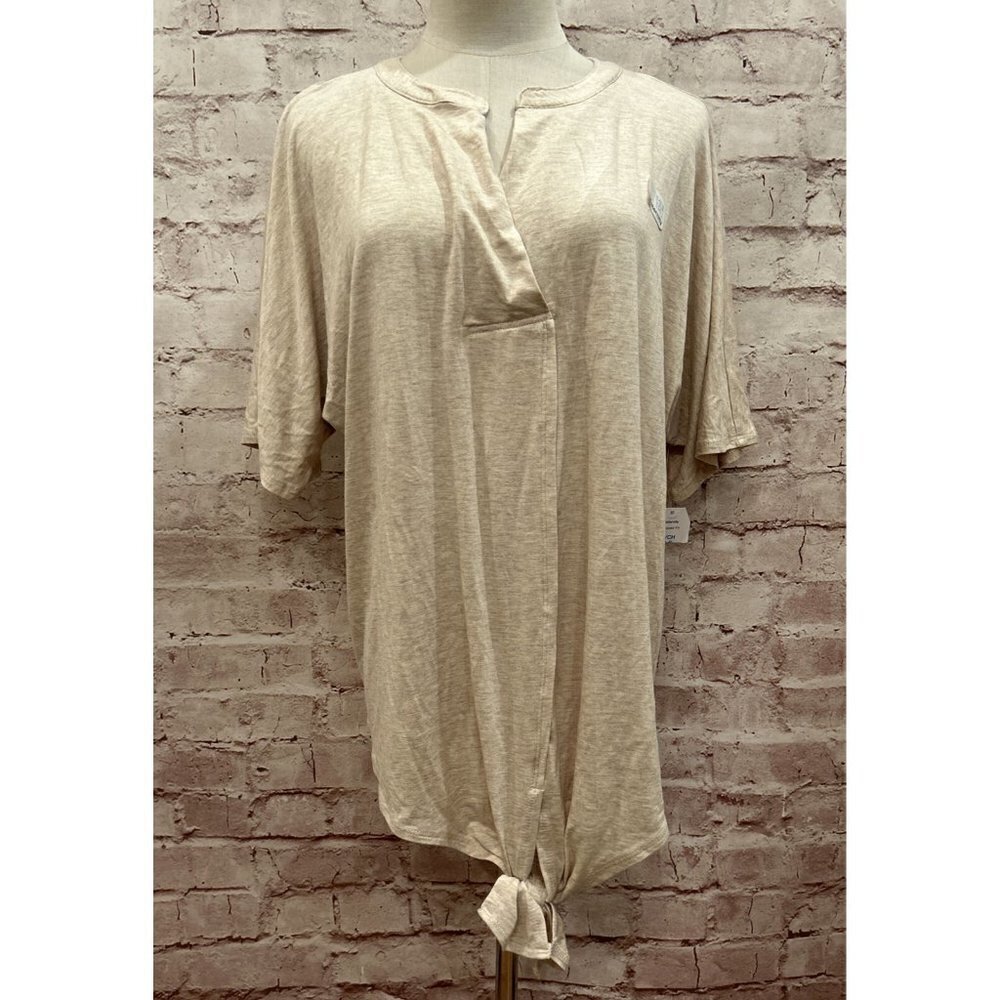 Time and Tru Maternity Dolman Tie Front Knit Top Beige Oatmeal  Small (4-6) NEW
